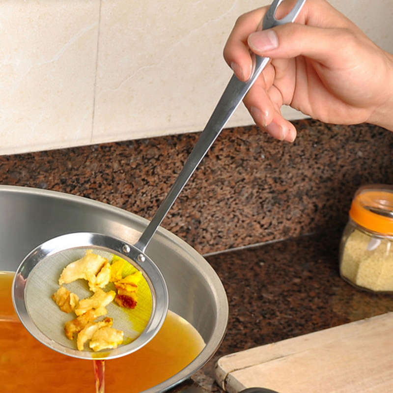 Stainless Steel Fat Skimmer Spoon Fine Mesh Strainer Ladle Oil-Frying Filter Spoon for Kitchen Fryin