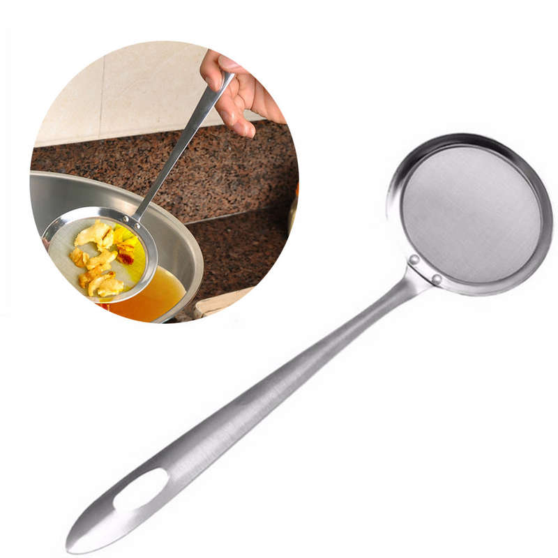 Stainless Steel Fat Skimmer Spoon Fine Mesh Strainer Ladle Oil-Frying Filter Spoon for Kitchen Fryin