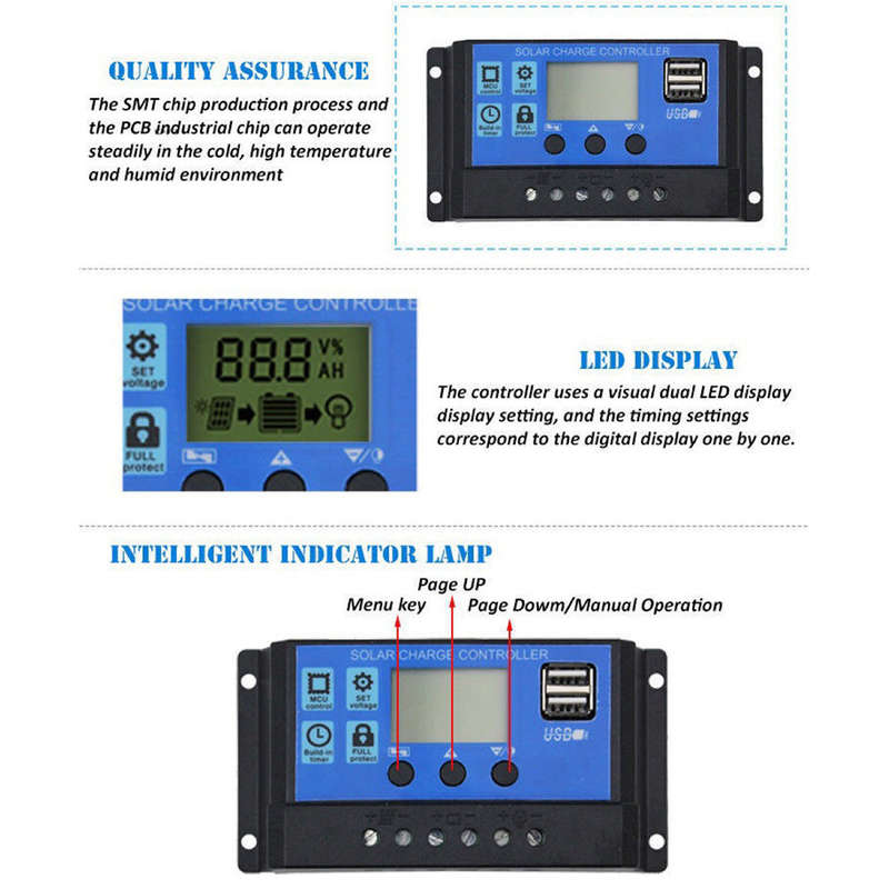 100A Solar Charge Controller, Upgraded Solar Panel USB Port Solar Panel Battery Intelligent Regulato