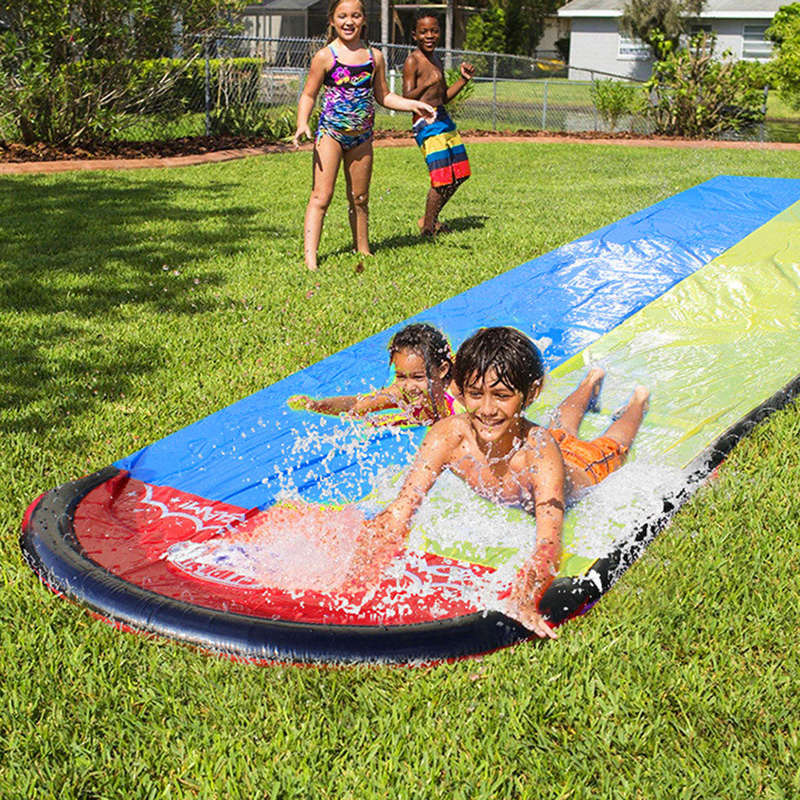 15.75FT Lawn Water Slides with Sprinkler System and Inflatable Crash Pad for Kids Children Summer Ba