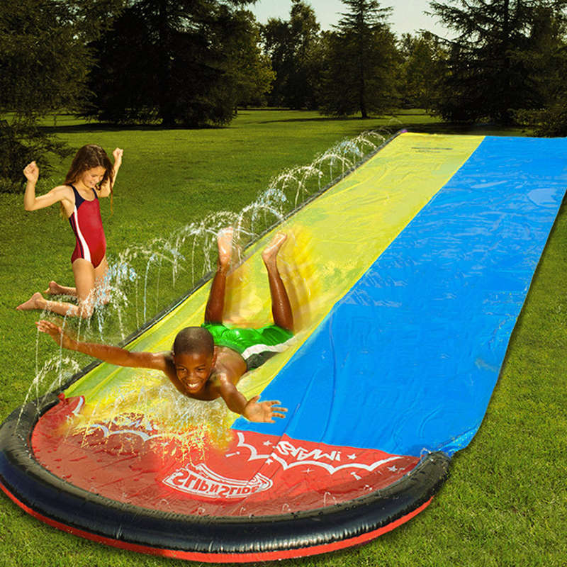 15.75FT Lawn Water Slides with Sprinkler System and Inflatable Crash Pad for Kids Children Summer Ba