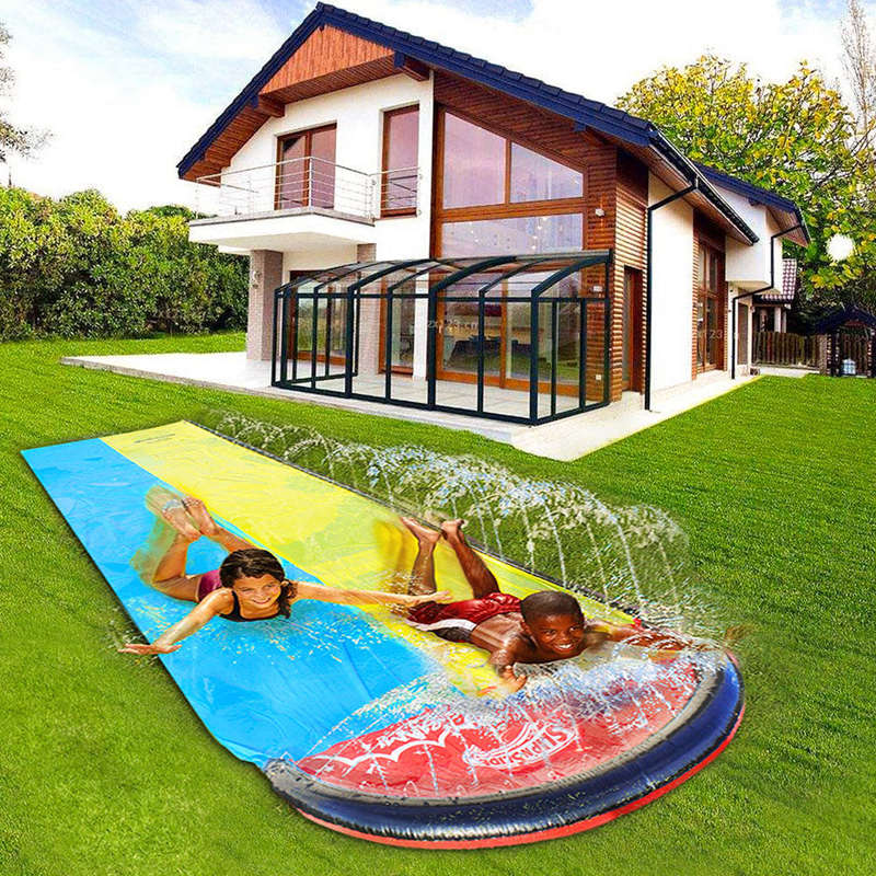 15.75FT Lawn Water Slides with Sprinkler System and Inflatable Crash Pad for Kids Children Summer Ba