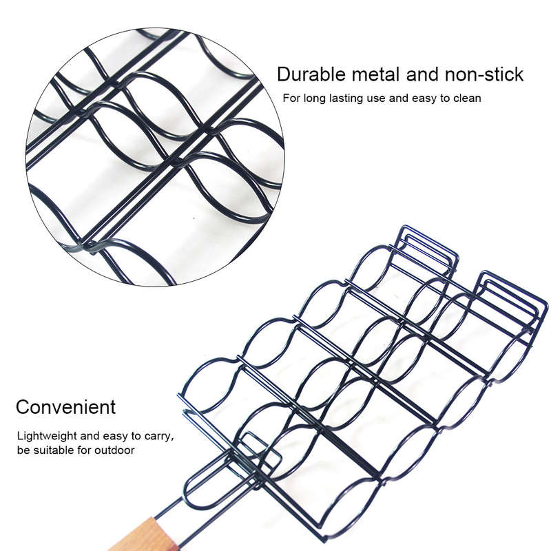 Corn Grill Basket Metal Corn Holder for Grill Wooden Handle Barbecue Adjustable Corn Grilling Basket