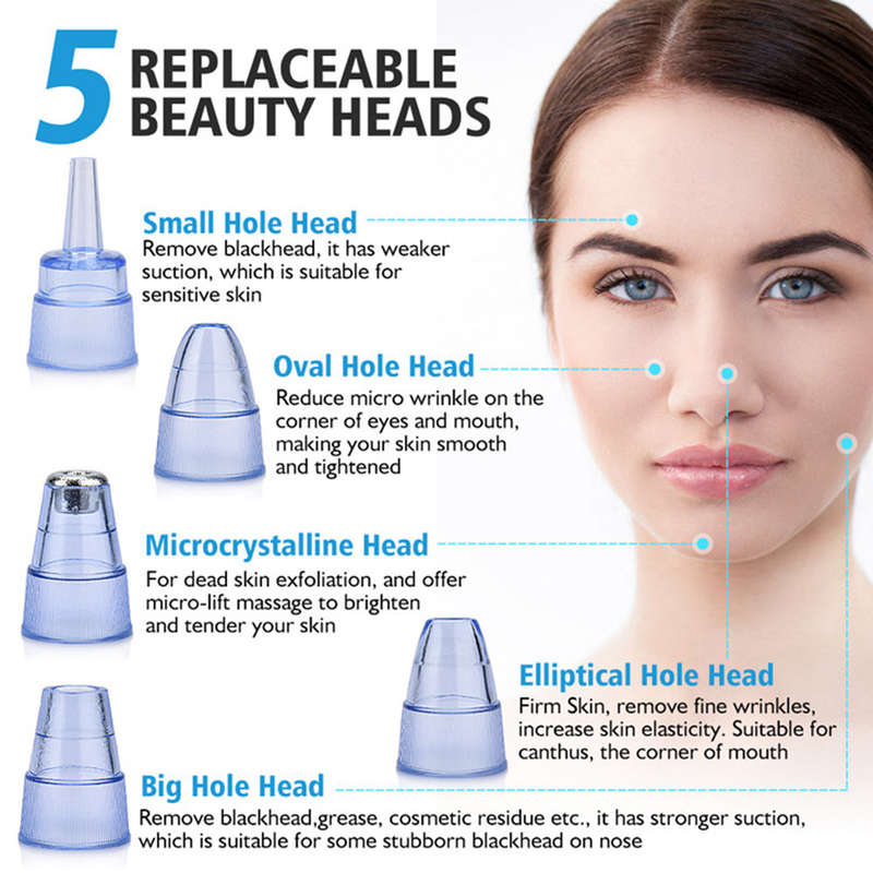 Electric Blackhead Suction Device with 5 in 1 Pimple Zit Comedone Extractor Tool Acne Removal Kit Bl