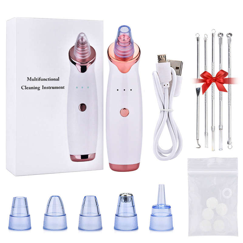 Electric Blackhead Suction Device with 5 in 1 Pimple Zit Comedone Extractor Tool Acne Removal Kit Bl