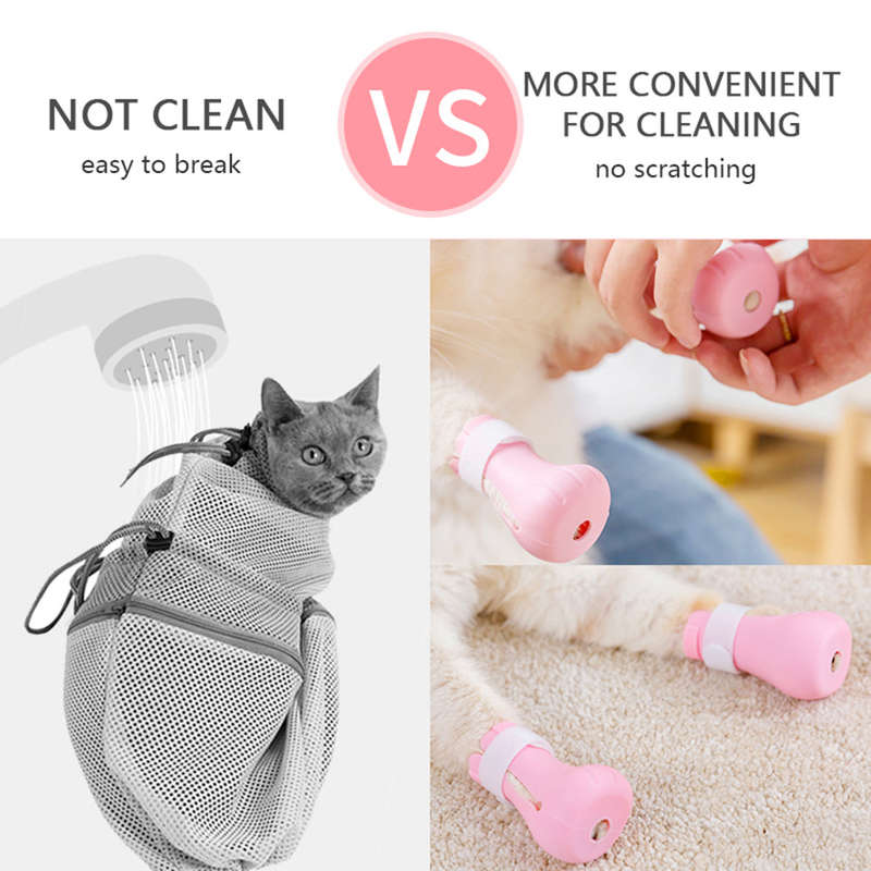 4pcs Anti-scratch Cats Foot Shoes Boots Silicone Pet Grooming Scratching Restraint Booties Ki