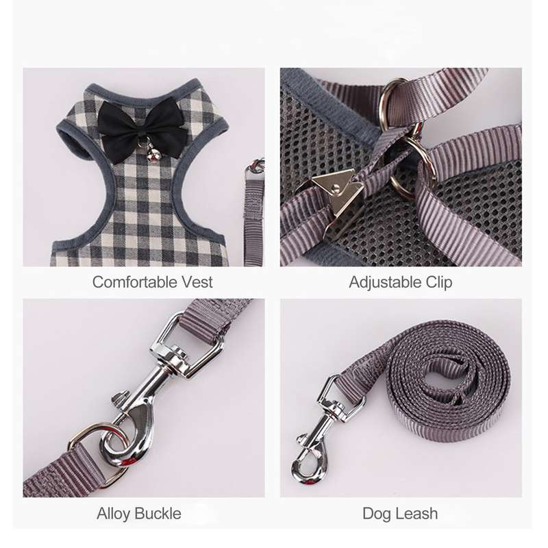 Dog Harness with Bowtie Step-in Vest Harness Leash Set Pet Cat Vest Dog Leash Set for Daily W