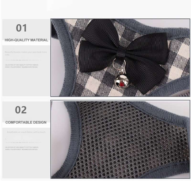Dog Harness with Bowtie Step-in Vest Harness Leash Set Pet Cat Vest Dog Leash Set for Daily W