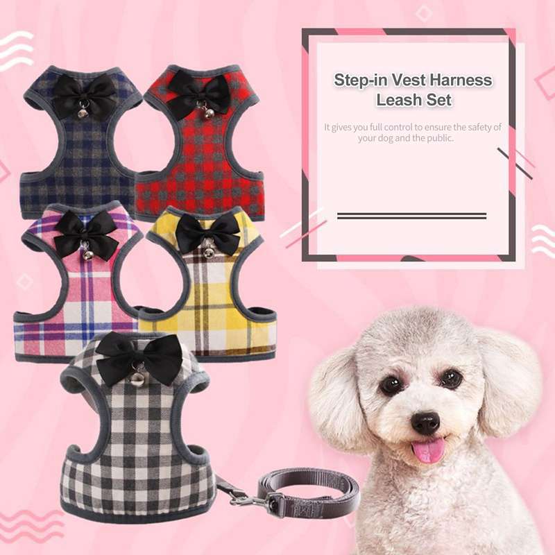 Dog Harness with Bowtie Step-in Vest Harness Leash Set Pet Cat Vest Dog Leash Set for Daily W