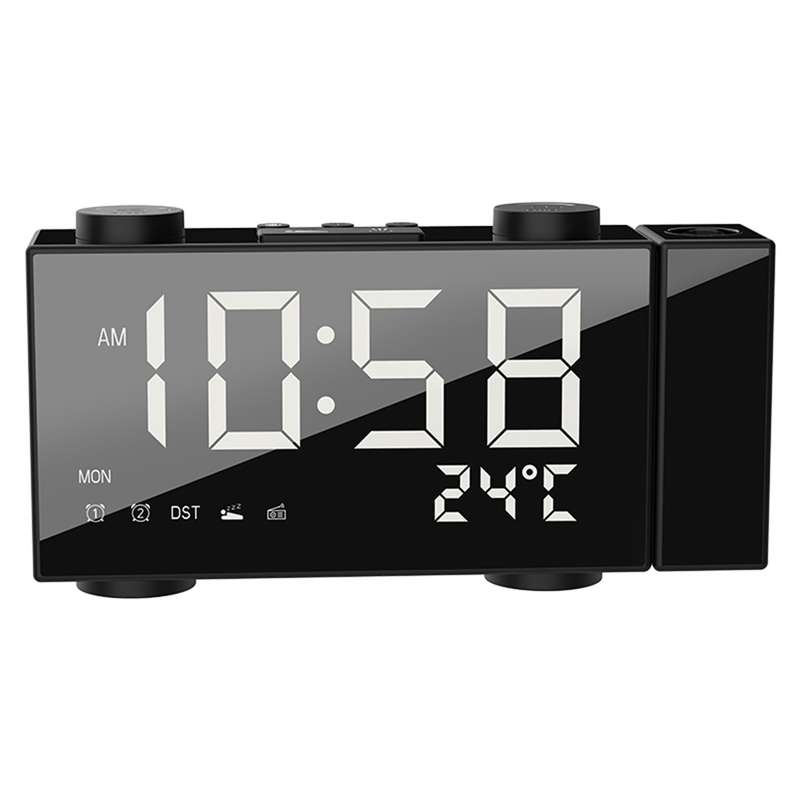 Projection Alarm Clock FM Radio Clock 6 Inches LED Display with 180Adjustable Projector Dual Alarm