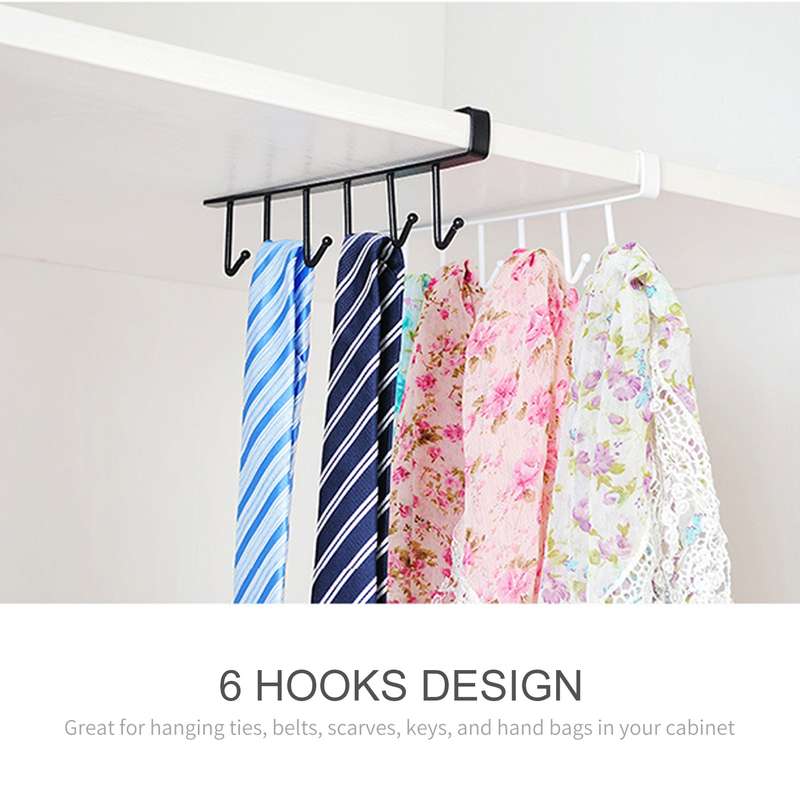 6 Hooks Cup Holder Mug Hooks Under Cabinet Kitchen Cabinet Under Shelf Storage Rack Organiser Kitche