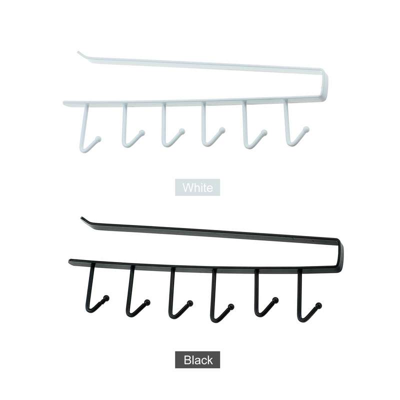 6 Hooks Cup Holder Mug Hooks Under Cabinet Kitchen Cabinet Under Shelf Storage Rack Organiser Kitche