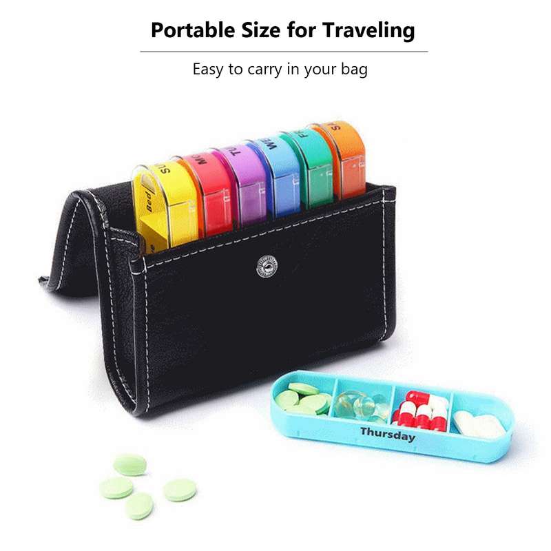 Pill Organizer for Travel Weekly Pill Box 7 Day Pill Case Daily Medicine Organizer 7 Compartments Pi