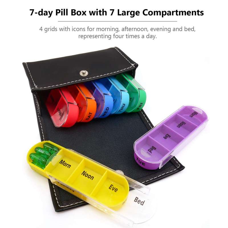 Pill Organizer for Travel Weekly Pill Box 7 Day Pill Case Daily Medicine Organizer 7 Compartments Pi