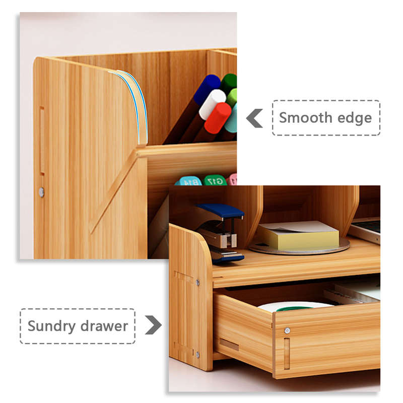 Wooden Desktop Organizer Multi-functional Pen Holder Storage Box Desktop Stationary Storage Organize