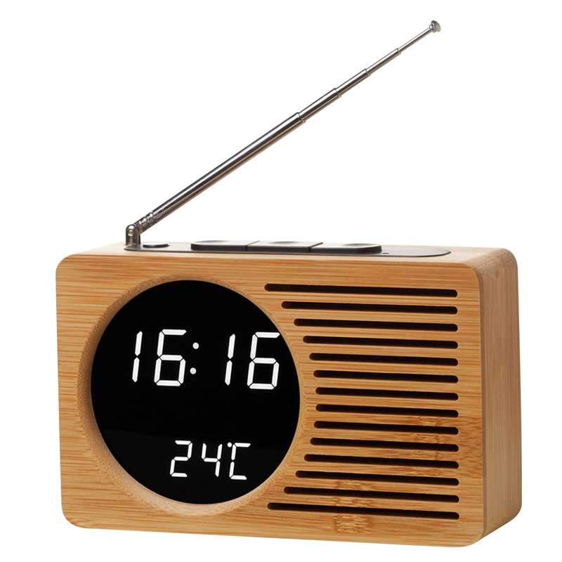 Multifunctional Retro Bedside Radio Wood Alarm Clock High Definition Large Screen Digital Display Cl