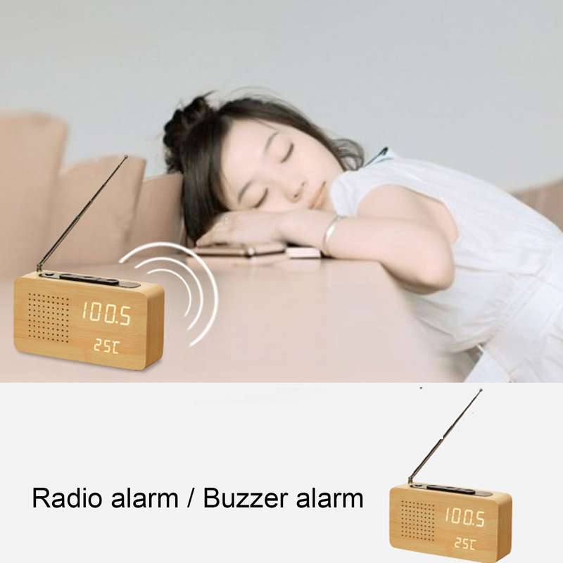 Multifunctional Retro Bedside Radio Wood Alarm Clock High Definition Large Screen Digital Display Cl