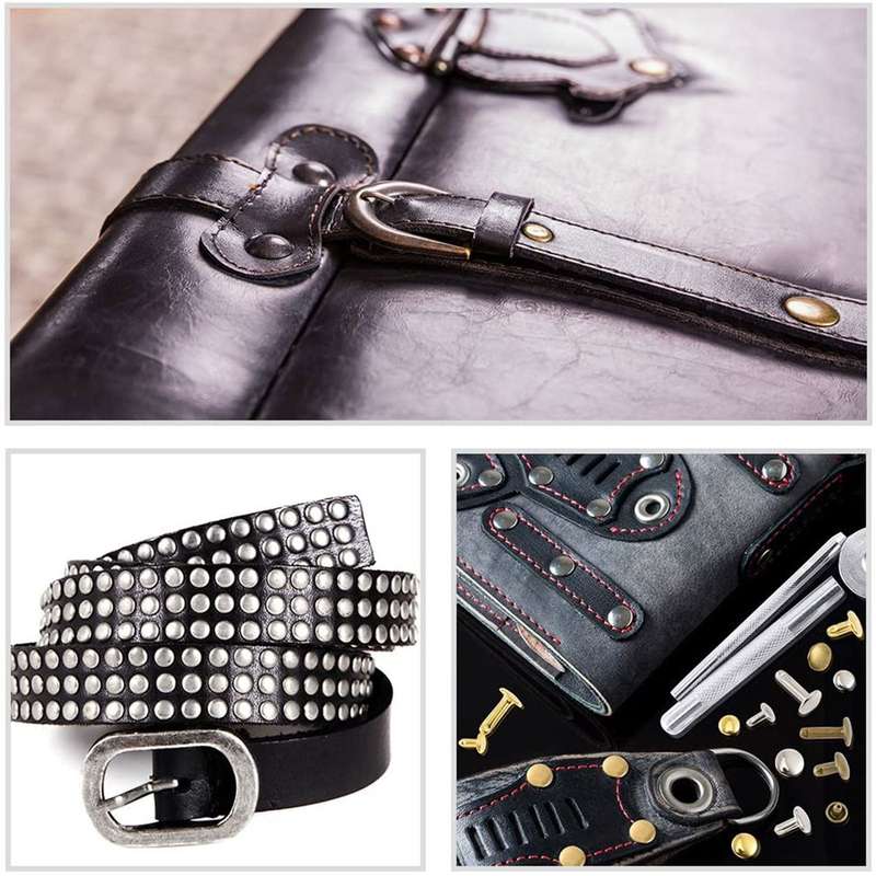 480 Sets of Leather Rivets Double Cap Rivet 3 Sizes 4 Colors with 4 Fixing Set Tools for DIY Leather
