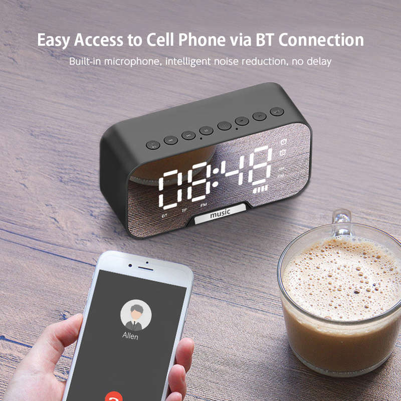 Digital Mirror Surface Alarm Clock with BT Speaker & FM Radio Dual Alarms Electronic Desktop Clock R