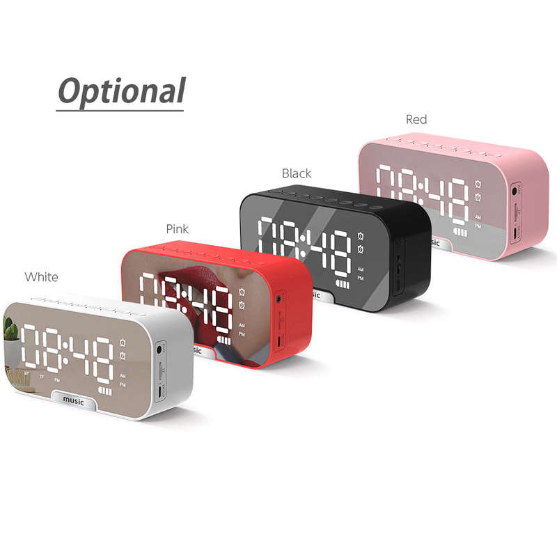 Digital Mirror Surface Alarm Clock with BT Speaker & FM Radio Dual Alarms Electronic Desktop Clock R
