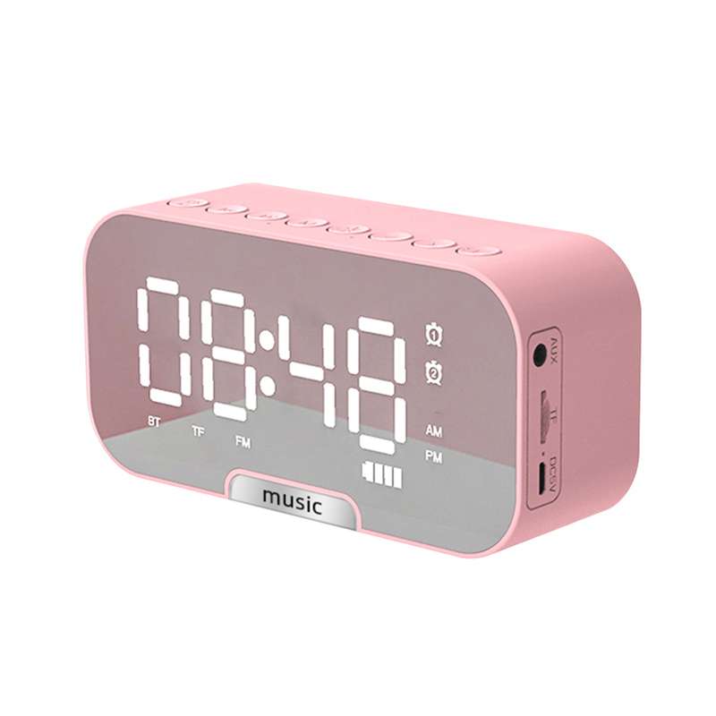 Digital Mirror Surface Alarm Clock with BT Speaker & FM Radio Dual Alarms Electronic Desktop Clock R