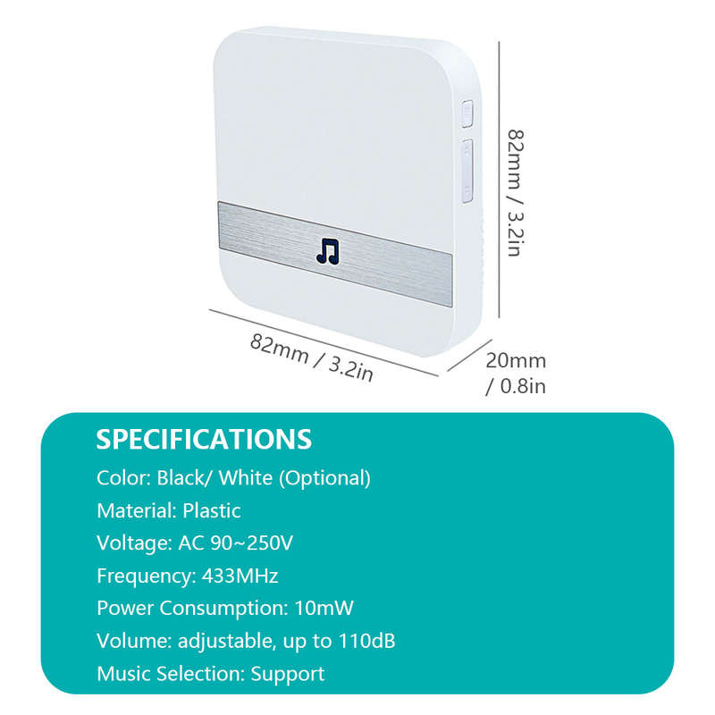 Plug-in Chime for Wireless Video Doorbell Entry Chime with Adjustable Volume Music Selection Ding-Do