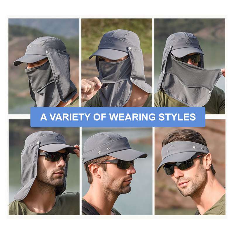 Sun Cap with Removable Face Neck Cover Flap Quick Dry Breathable Fishing Hat Summer Outdoor Sun Prot