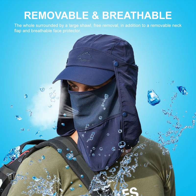 Sun Cap with Removable Face Neck Cover Flap Quick Dry Breathable Fishing Hat Summer Outdoor Sun Prot