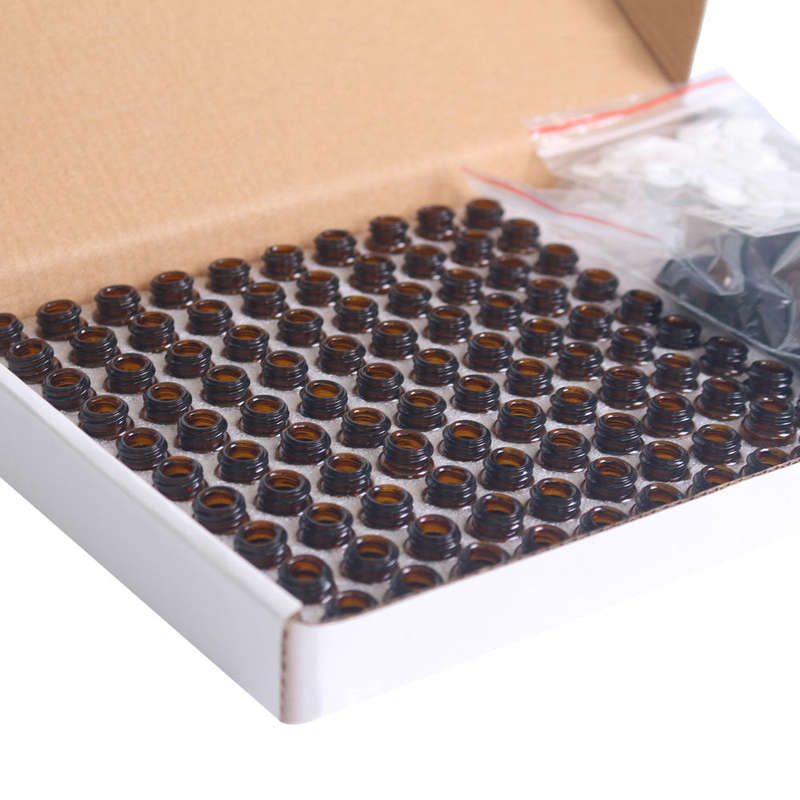 100pcs 2ml Amber Glass Bottles for Essential Oils Sample Bottles Refillable Empty Bottle with Black