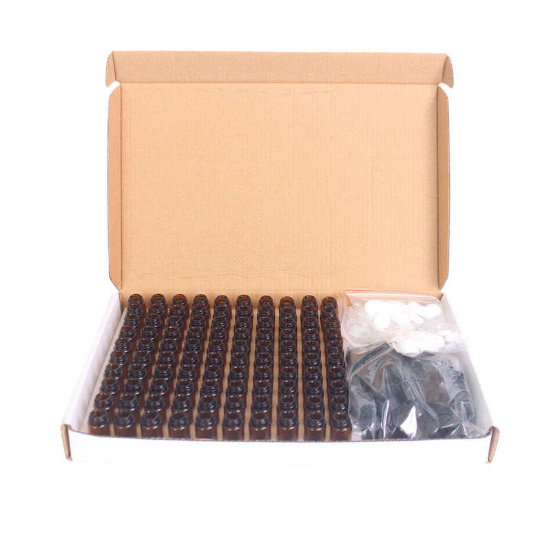 100pcs 2ml Amber Glass Bottles for Essential Oils Sample Bottles Refillable Empty Bottle with Black