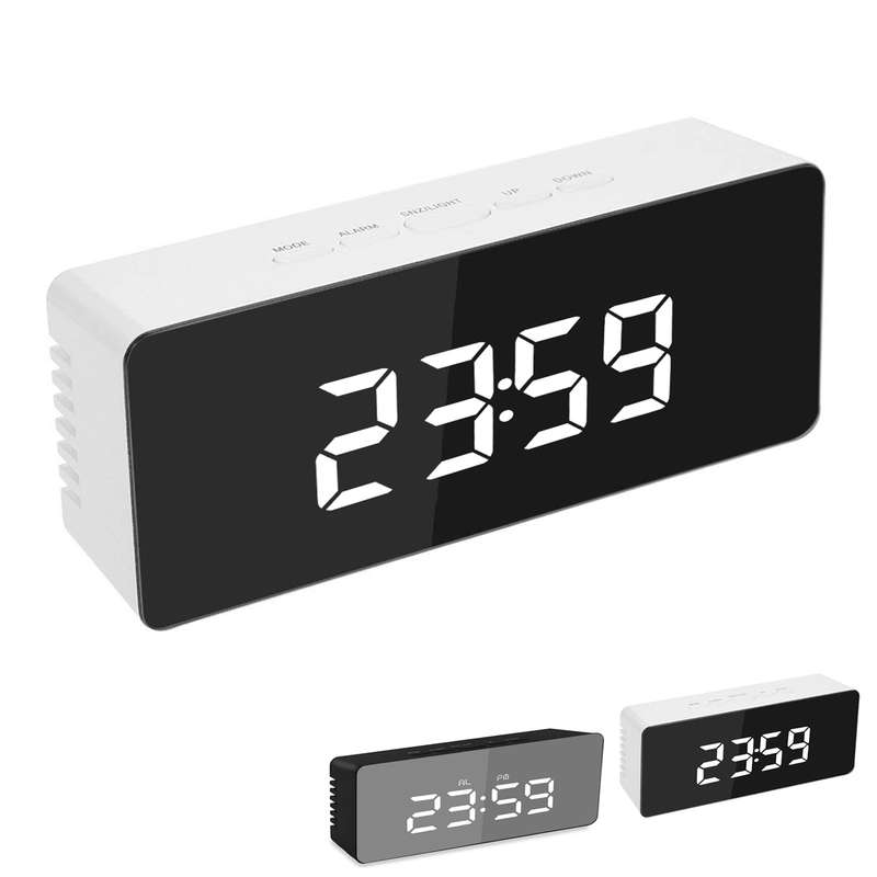 Digital Alarm Clock Desk Alarm Clock LED Mirror Alarm Clocks Temperature Display