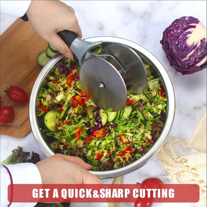 Salad-Chopper with Protective-Covers Dual-Wheels Salad-Cutter Food-grade Stainless Steel Circle Cutt
