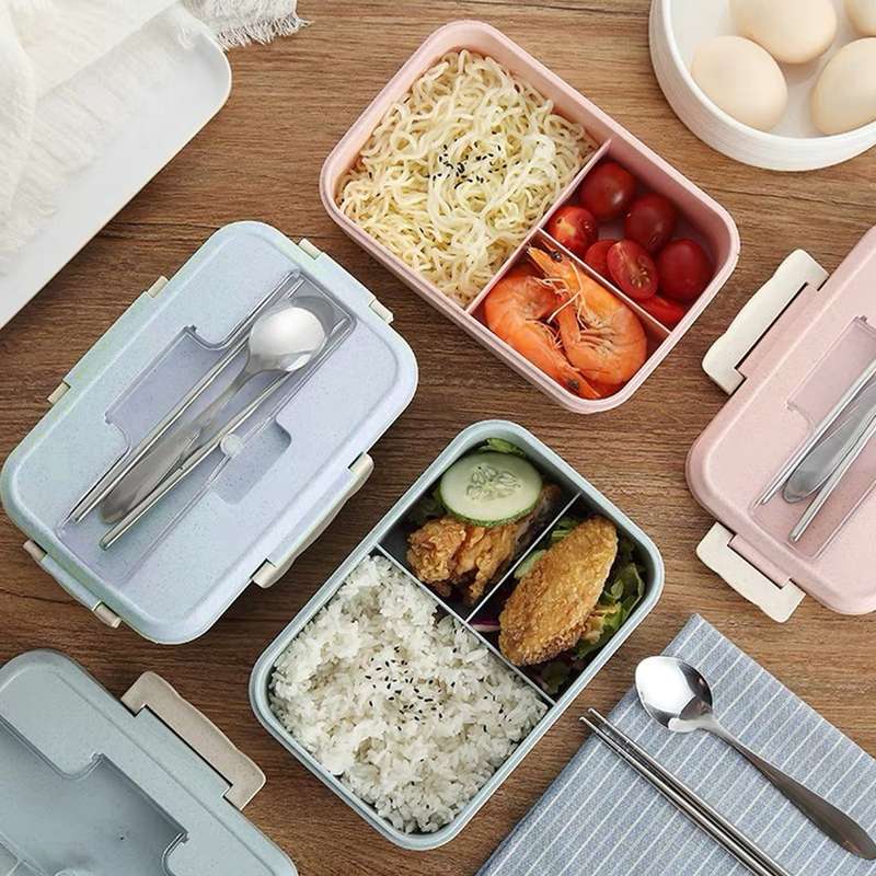 Leakproof Bento Box For Adults With 3 Compartment  Lunch Box For Kids With Spoon & Chopsticks Microw