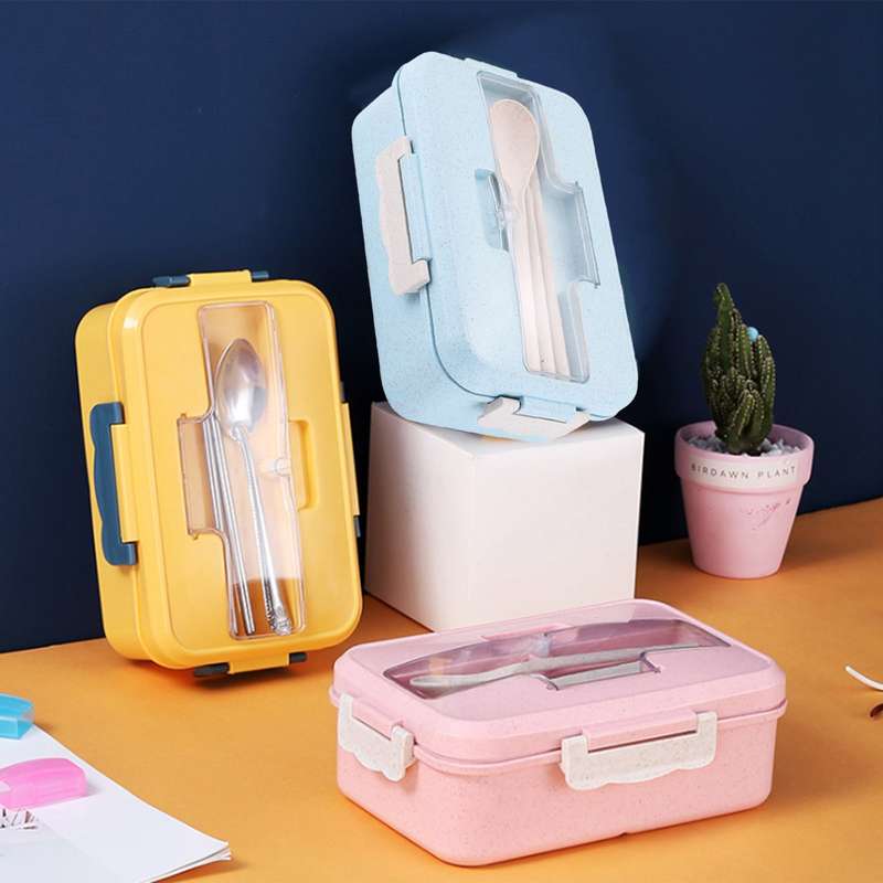 Leakproof Bento Box For Adults With 3 Compartment  Lunch Box For Kids With Spoon & Chopsticks Microw