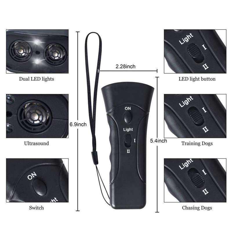 Ultrasonic Dual Head Anti-Bark Dog Training Equipment, Dog Barking Trainer, LED Light Dog Rep