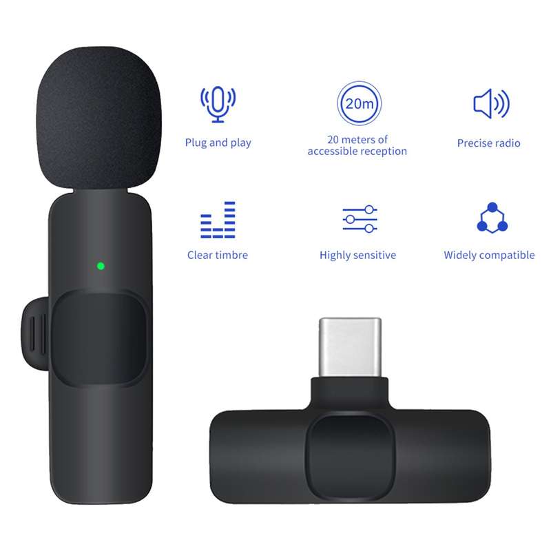 Wireless Lavalier Microphone  for Smartphone Clip-on Phone Wireless Mic Noise Reduction Plug-Play Wi