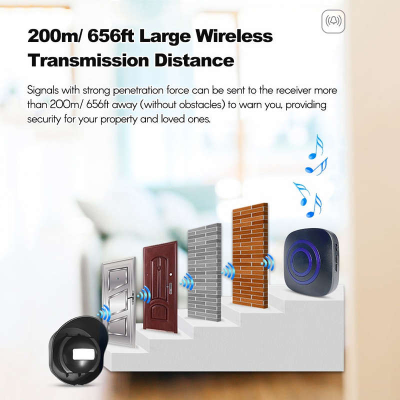 Multifunctional Wireless Driveway Alarm Waterproof Outdoor Motion Sensor Alarm 1 Receiver 2 Transmit