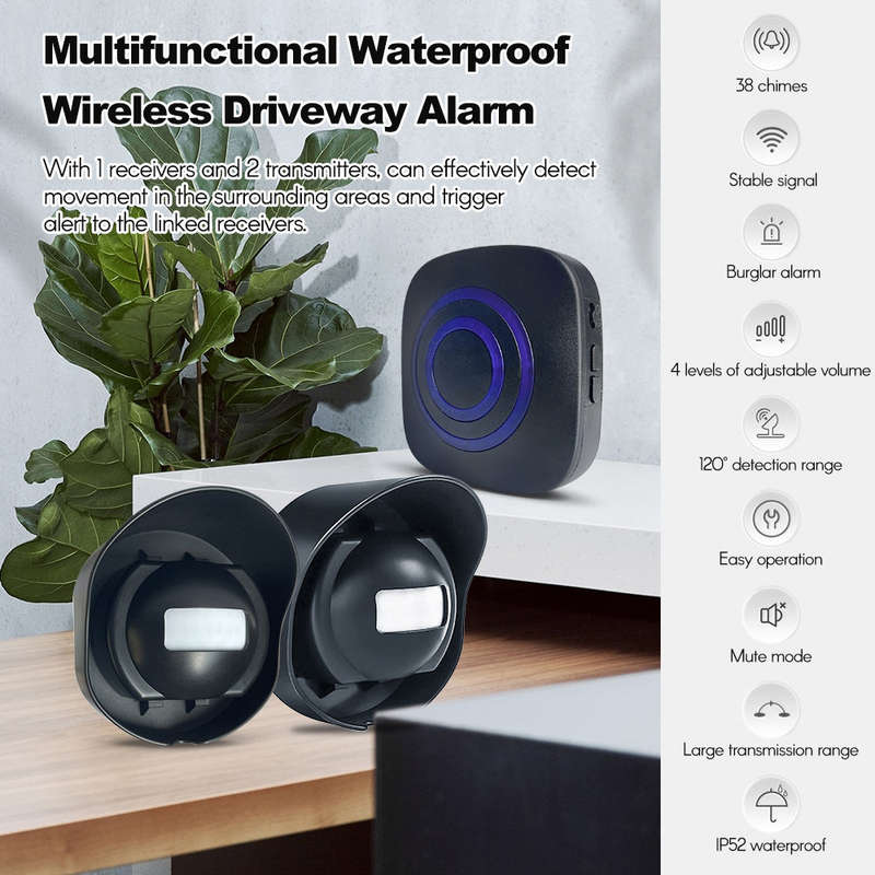 Multifunctional Wireless Driveway Alarm Waterproof Outdoor Motion Sensor Alarm 1 Receiver 2 Transmit