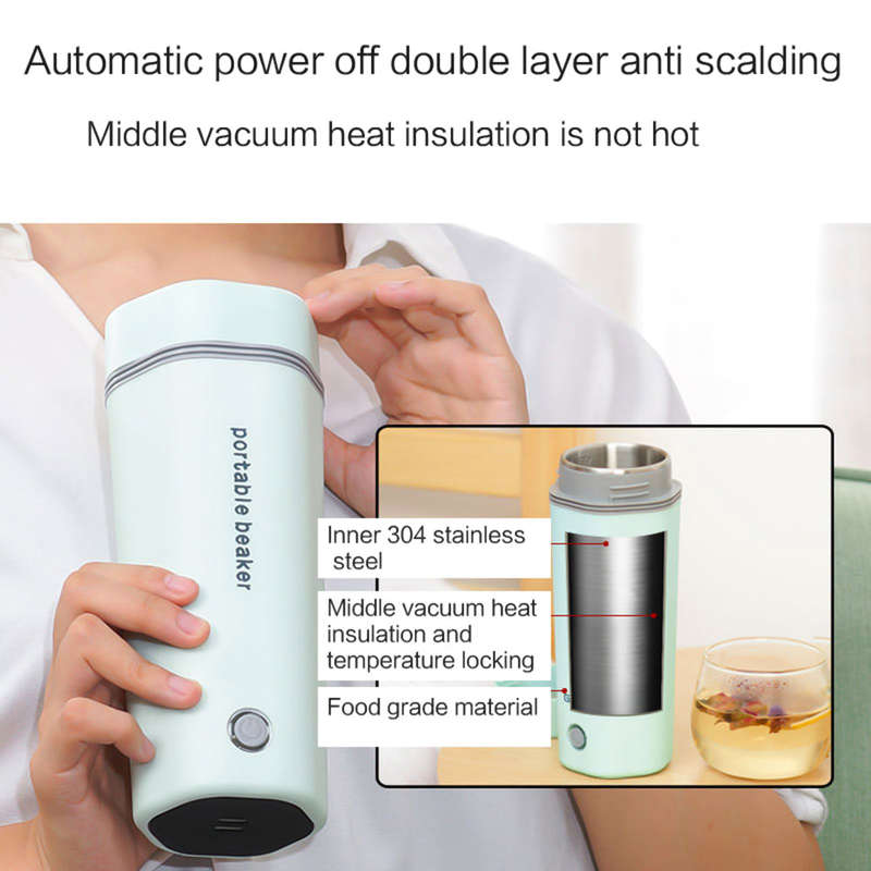 Portable Electric Kettle for Boiling Water 350ML Travel Beaker Tea Kettle Hot Water Boiler Stainless