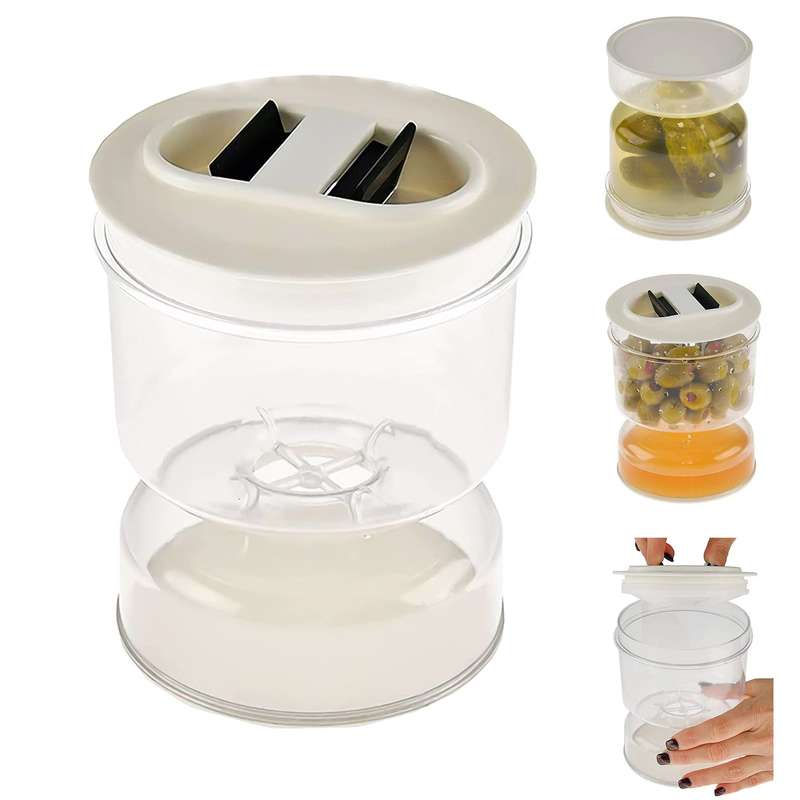 Pickle Olive Hourglass Jar Pickle Juice Wet and Dry Separator Food Container with Strainer Flip Airt