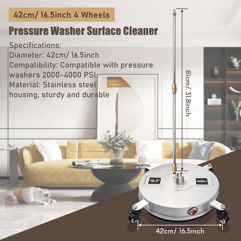 42cm/ 16.5inch Pressure Washer Surface Cleaner Stainless Steel Housing Power Washer Accessory with 1