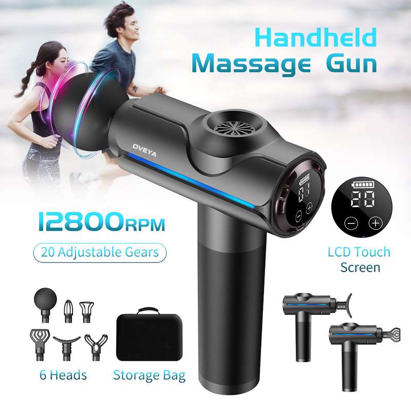 OVEYA Massage Gun With LCD Touch Screen 6 Heads Handheld Muscle Therapy Massager Body Deep Tissue Mu
