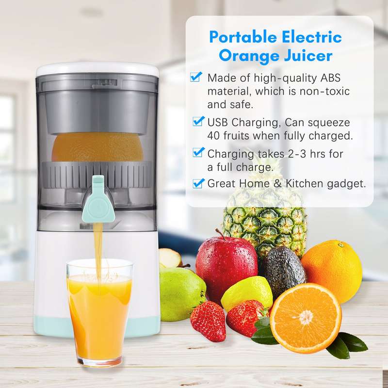 Electric Orange Juice Squeezer Hands Free Portable Citrus Juicer for Orange Lemon Apple Tomato Grape