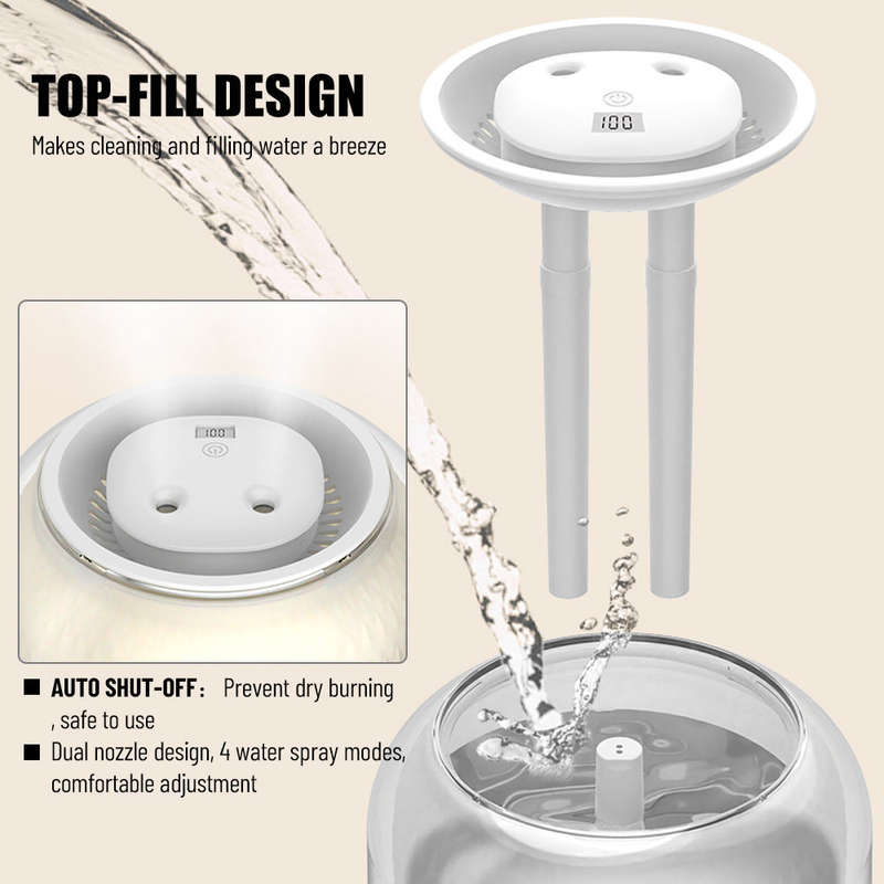 3L Cool Mist Humidifier with Two Nozzles Four Mist Levels Desktop Plant Humidifier Power Display Qui