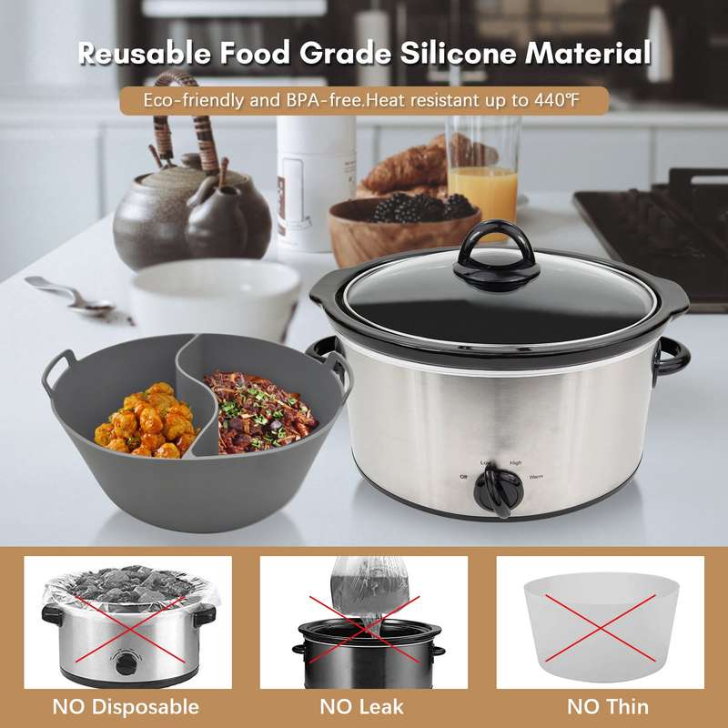 2pcs Slow Cooker Liners for 6/7/8 Quarts Slow Cooker Food Grade Silicone Crock-Pot Divider Liner Reu