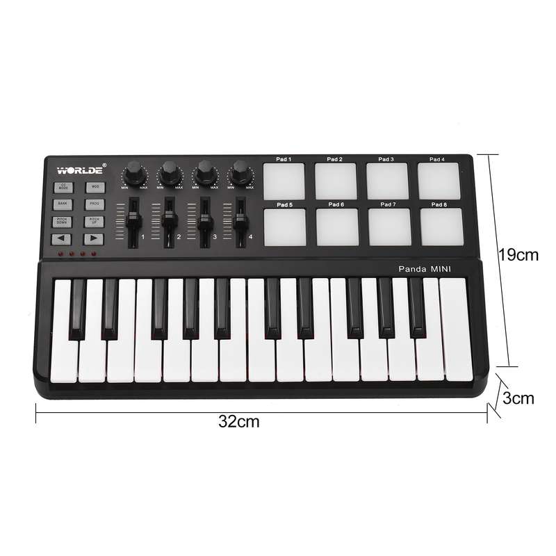 WORLDE Panda mini Portable Mini 25-Key USB Keyboard and Drum Pad MIDI Controller