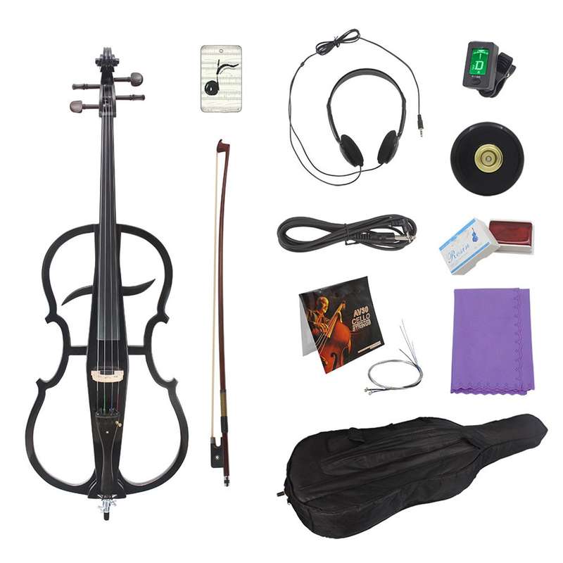 4/4 Solid Wood Electric Cello Violoncello Ebony Fittings in Style 1 with Tuner Headphone Gig