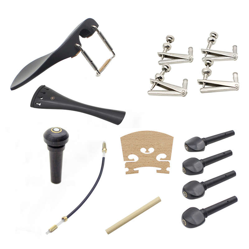 15pcs 4/4 Violin Fiddle Parts Accessories Including Tailpiece + Tail Gut + End Button + Chin