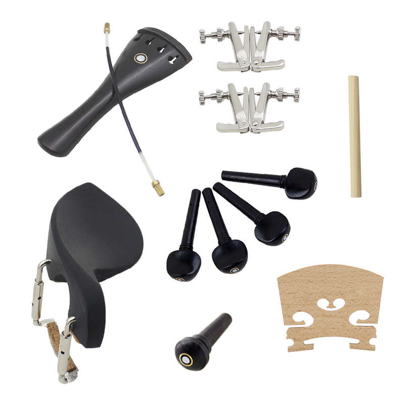 15pcs 4/4 Violin Fiddle Parts Accessories Including Tailpiece + Tail Gut + End Button + Chin