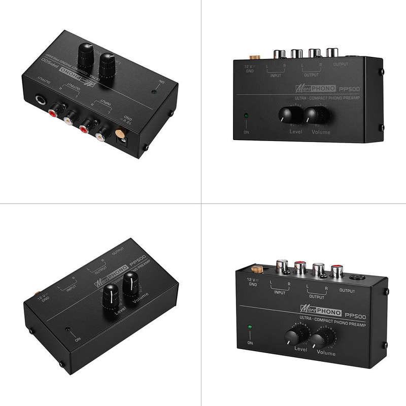 Ultra-compact Phono Preamp Preamplifier with Level & Volume Controls RCA Input & Output 1/4